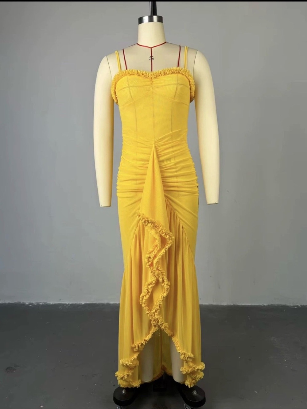 NWT Lavish ivy canary yellow ruffle rouched beyonce dress prom size XL